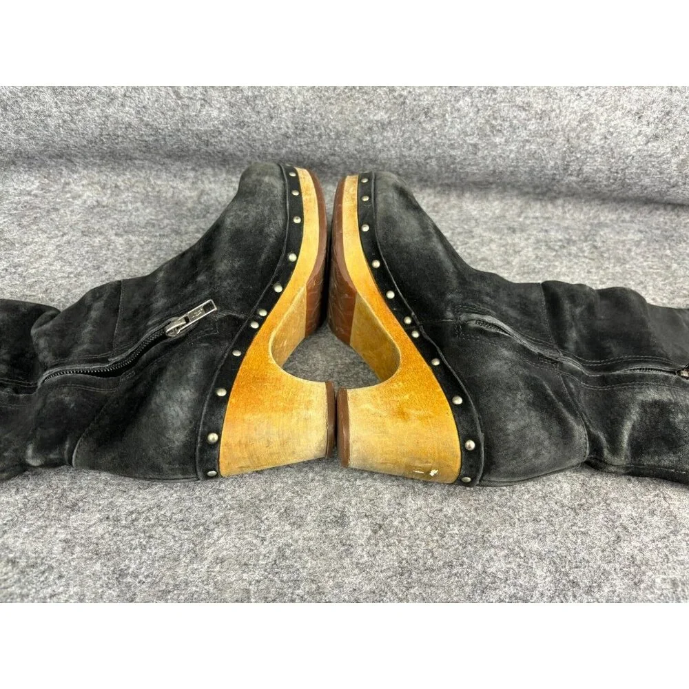 UGG Australia Rosabella Heeled Boots‎ Women's 6 Black Suede Leather Studded Zip